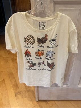 Modern Lux Cream Tee with Autumn Graphic Icons